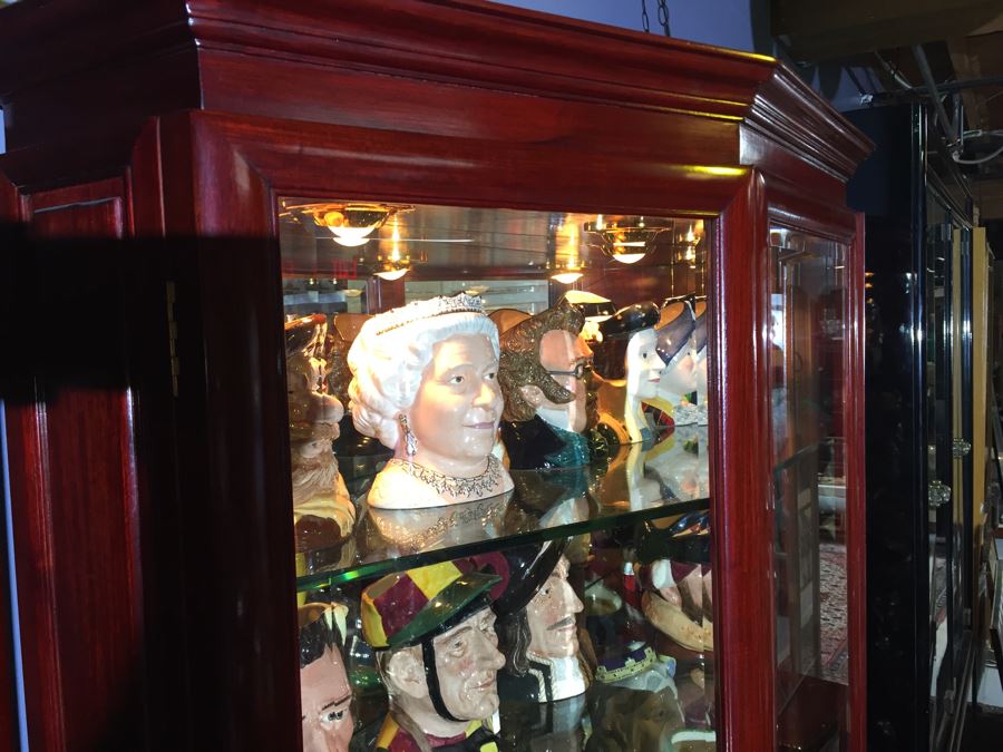 Stunning Rosewood Display Curio Cabinet With Back Mirror Lighted And Thick Glass Shelves (Right Cabinet) [Photo 5]