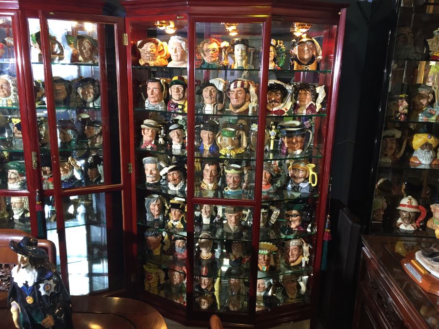 Stunning Rosewood Display Curio Cabinet With Back Mirror Lighted And Thick Glass Shelves (Right Cabinet) [Photo 2]