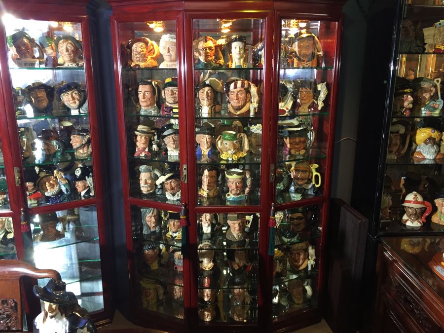 Stunning Rosewood Display Curio Cabinet With Back Mirror Lighted And Thick Glass Shelves (Right Cabinet) [Photo 13]