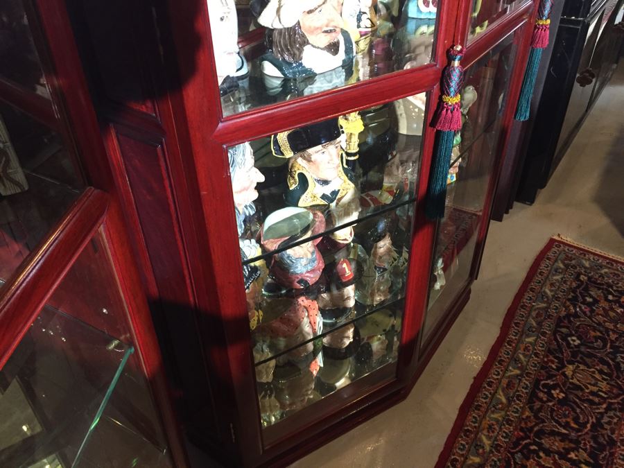 Stunning Rosewood Display Curio Cabinet With Back Mirror Lighted And Thick Glass Shelves (Right Cabinet) [Photo 7]