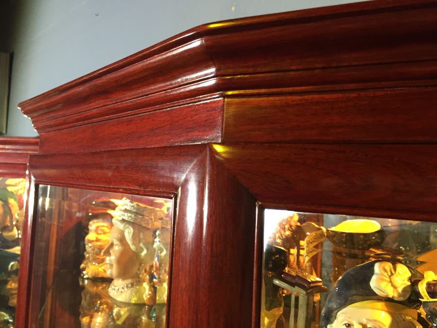 Stunning Rosewood Display Curio Cabinet With Back Mirror Lighted And Thick Glass Shelves (Right Cabinet) [Photo 8]