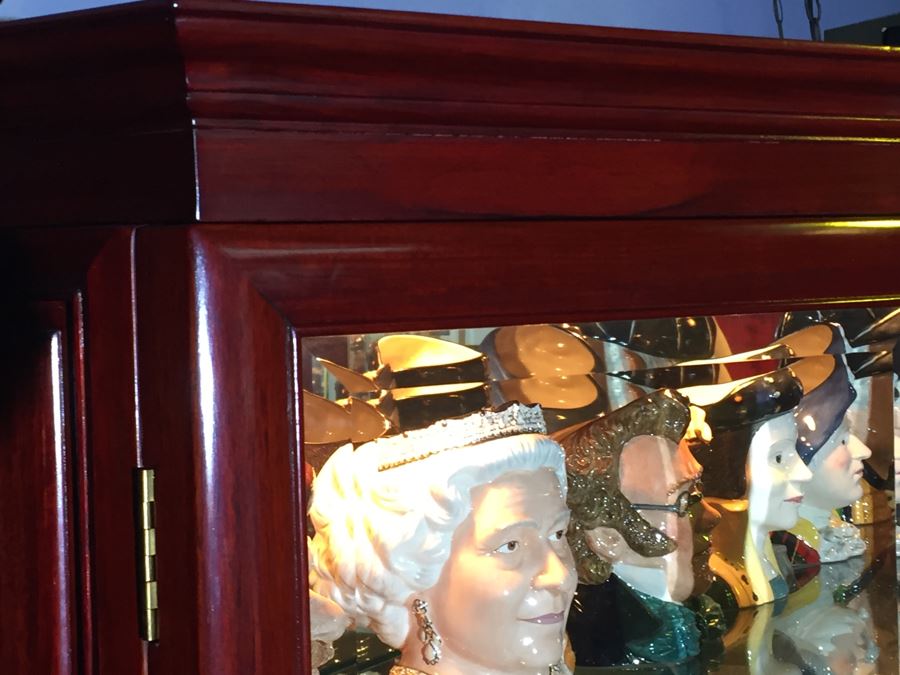 Stunning Rosewood Display Curio Cabinet With Back Mirror Lighted And Thick Glass Shelves (Right Cabinet) [Photo 4]