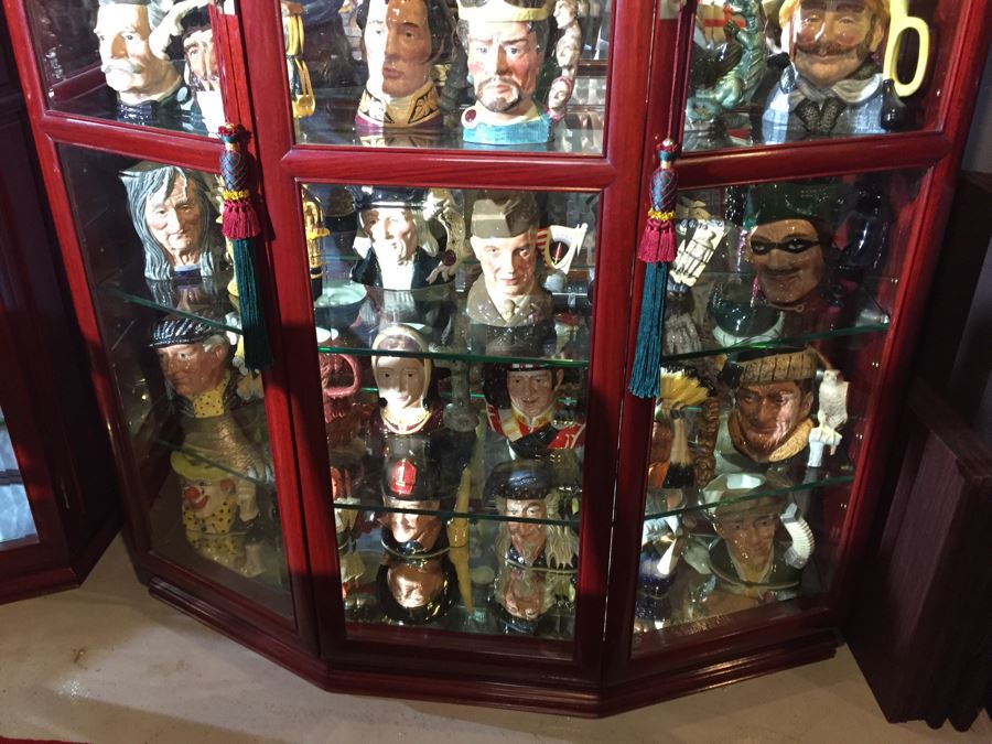 Stunning Rosewood Display Curio Cabinet With Back Mirror Lighted And Thick Glass Shelves (Right Cabinet) [Photo 12]