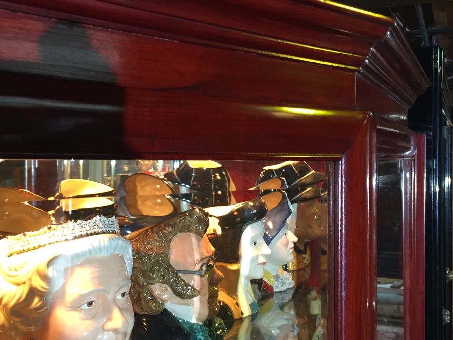 Stunning Rosewood Display Curio Cabinet With Back Mirror Lighted And Thick Glass Shelves (Right Cabinet) [Photo 3]