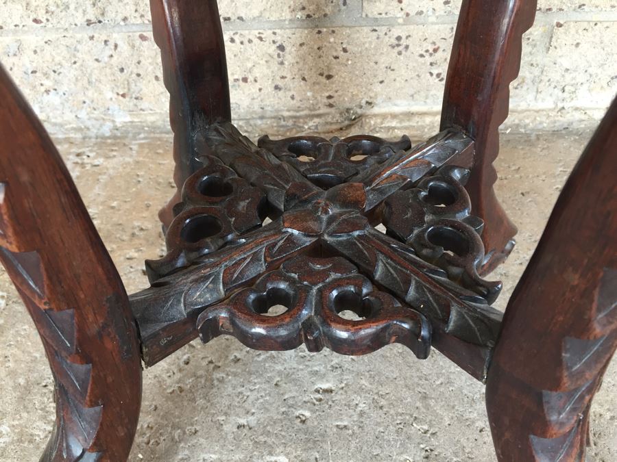 Beautiful Hand Carved Chinese Fern Stand With Marble Top [Photo 8]