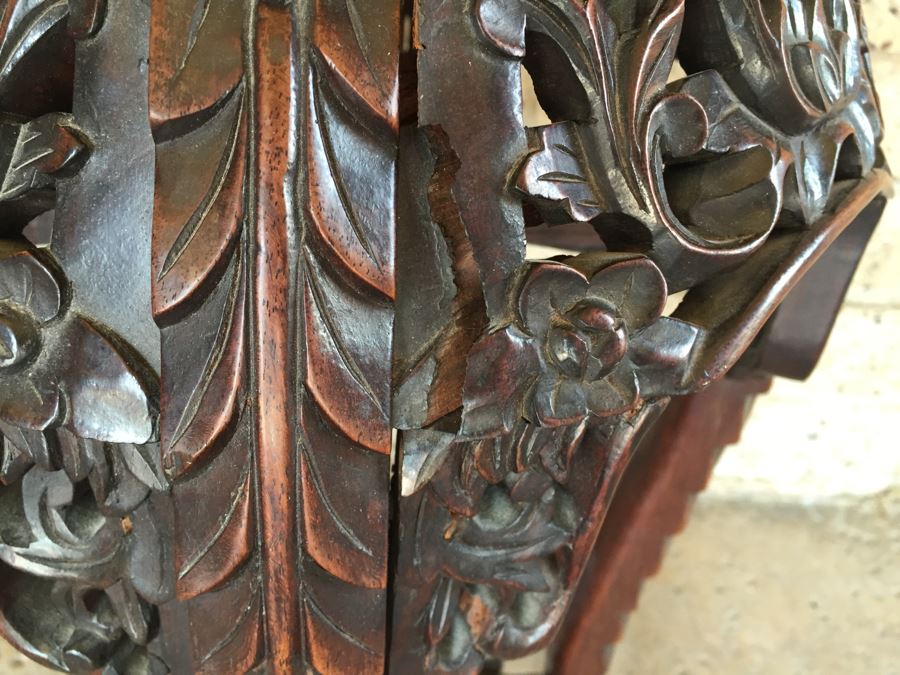 Beautiful Hand Carved Chinese Fern Stand With Marble Top [Photo 4]