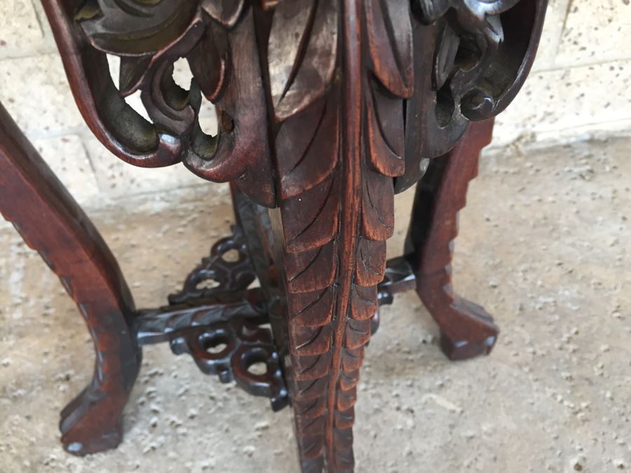 Beautiful Hand Carved Chinese Fern Stand With Marble Top [Photo 11]