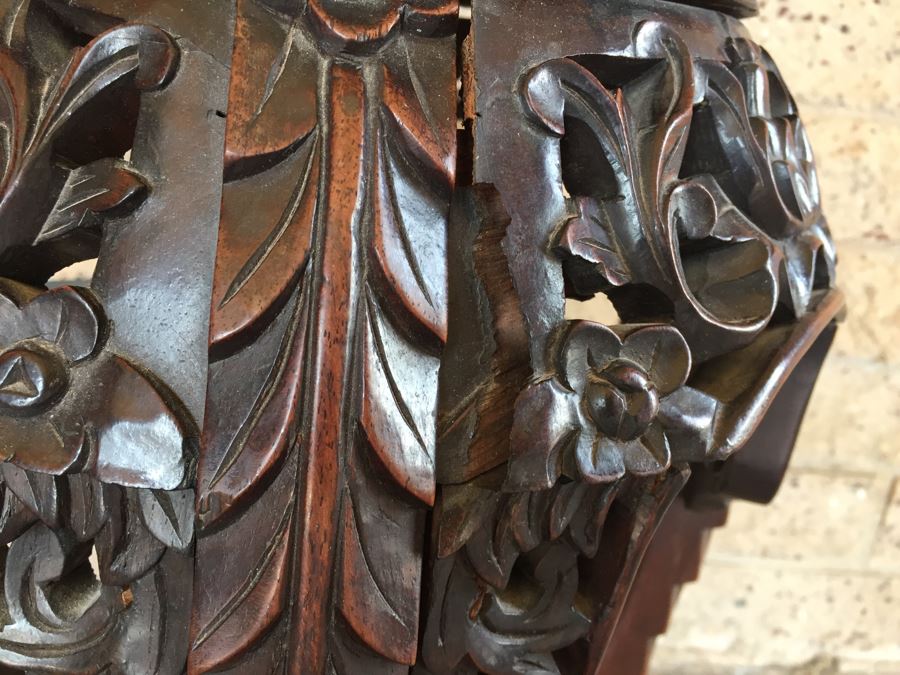 Beautiful Hand Carved Chinese Fern Stand With Marble Top [Photo 6]