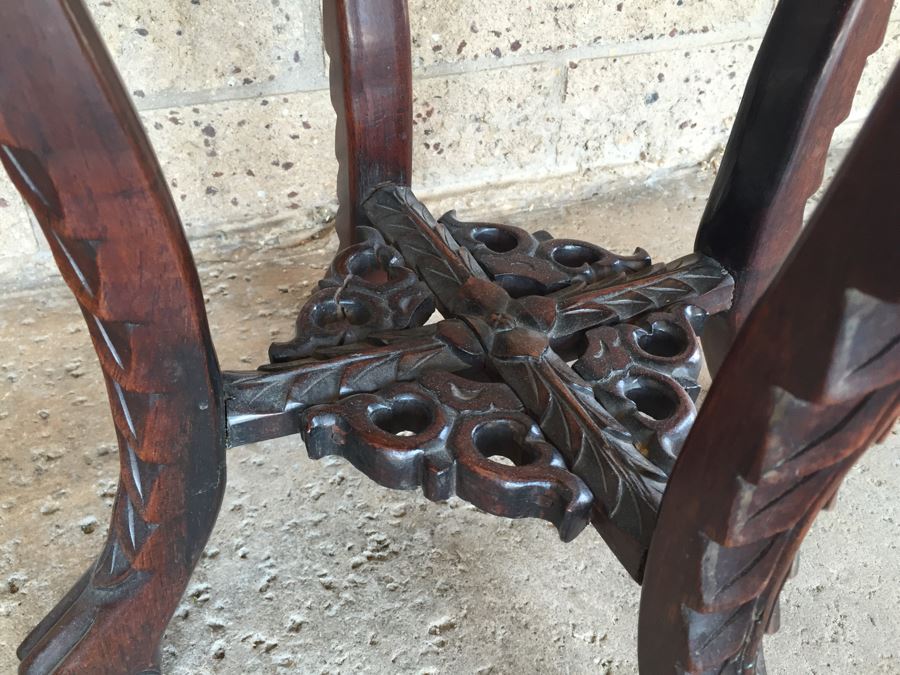 Beautiful Hand Carved Chinese Fern Stand With Marble Top [Photo 12]
