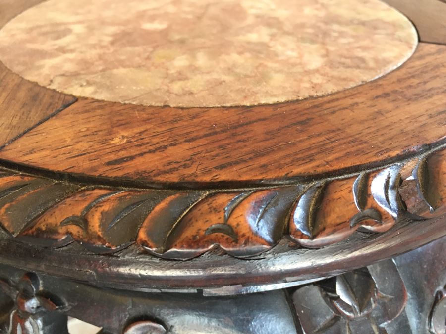 Beautiful Hand Carved Chinese Fern Stand With Marble Top [Photo 13]