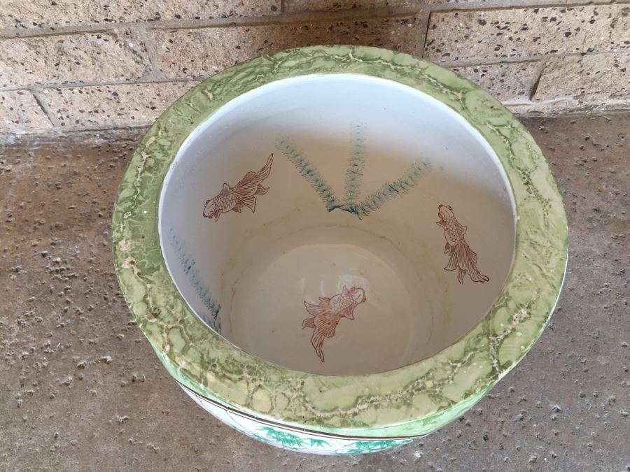 Large Asian Porcelain Fish Bowl Pot [Photo 2]