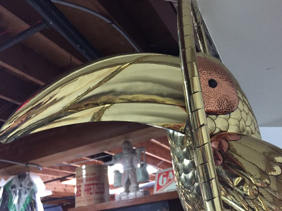 Large Copper And Brass Metal Bird Sculpture [Photo 2]