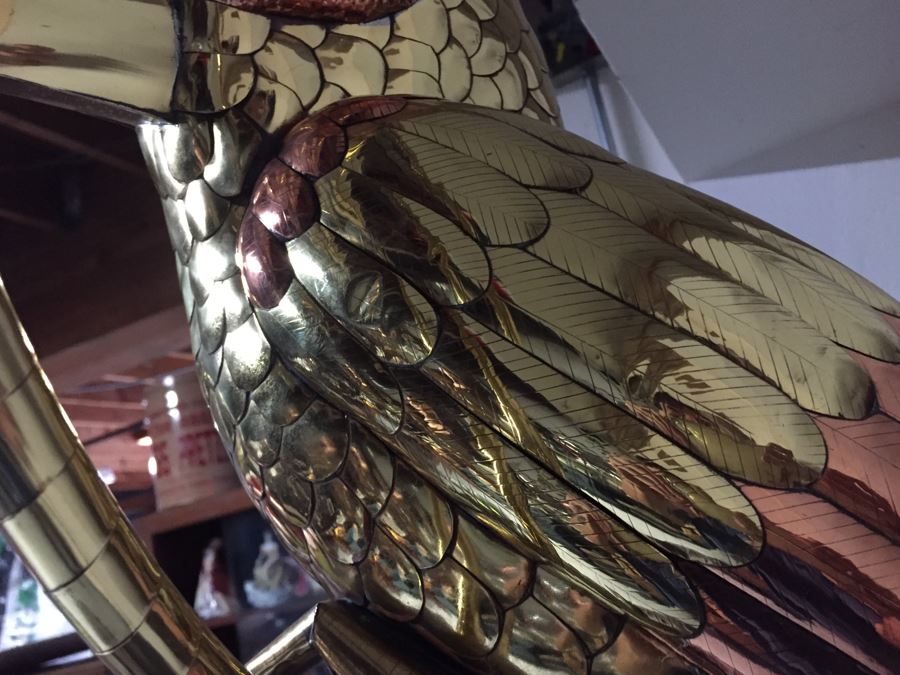 Large Copper And Brass Metal Bird Sculpture [Photo 10]