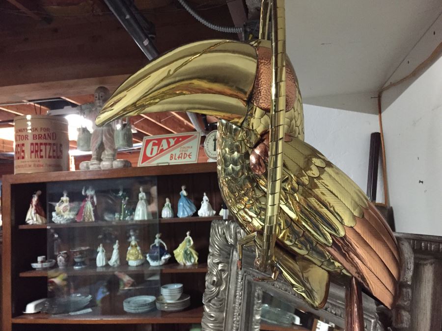 Large Copper And Brass Metal Bird Sculpture [Photo 9]