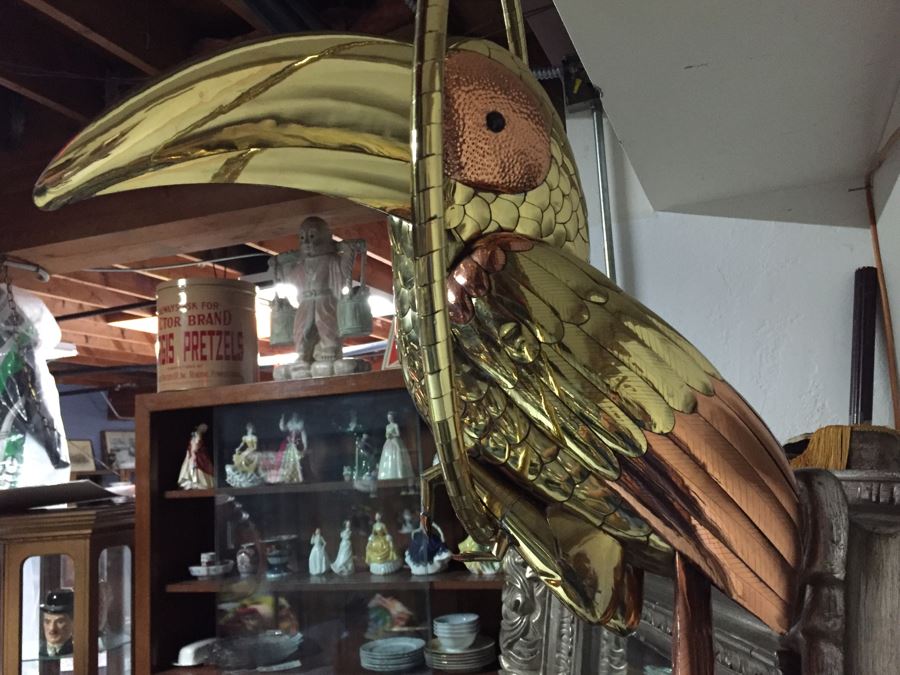 Large Copper And Brass Metal Bird Sculpture