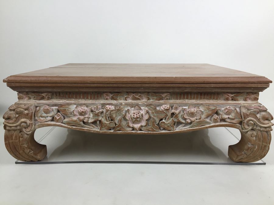 Nicely Carved Painted Stool With Floral Motif [Photo 4]