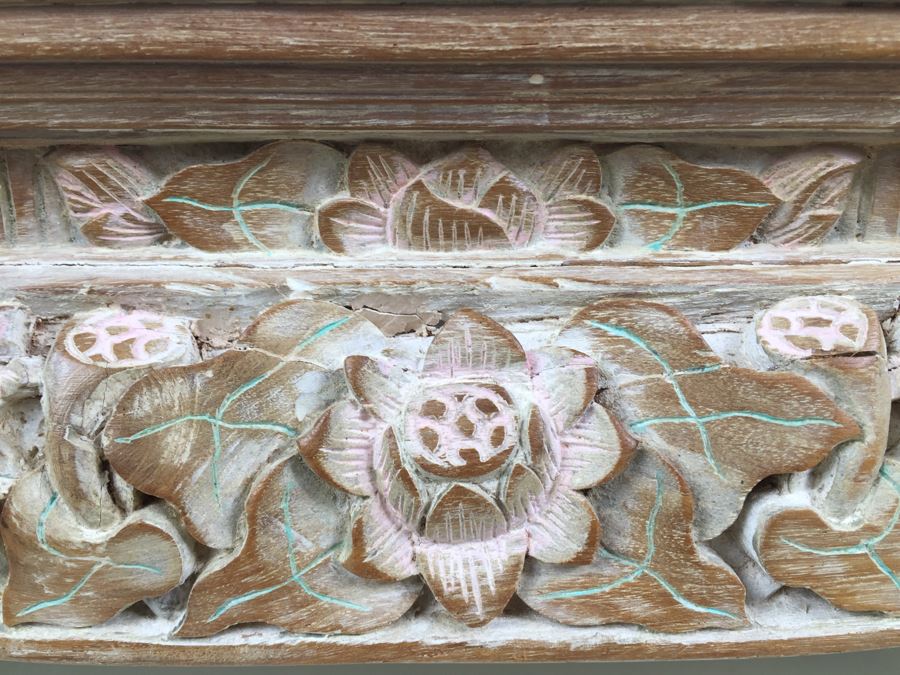 Nicely Carved Painted Stool With Floral Motif [Photo 2]