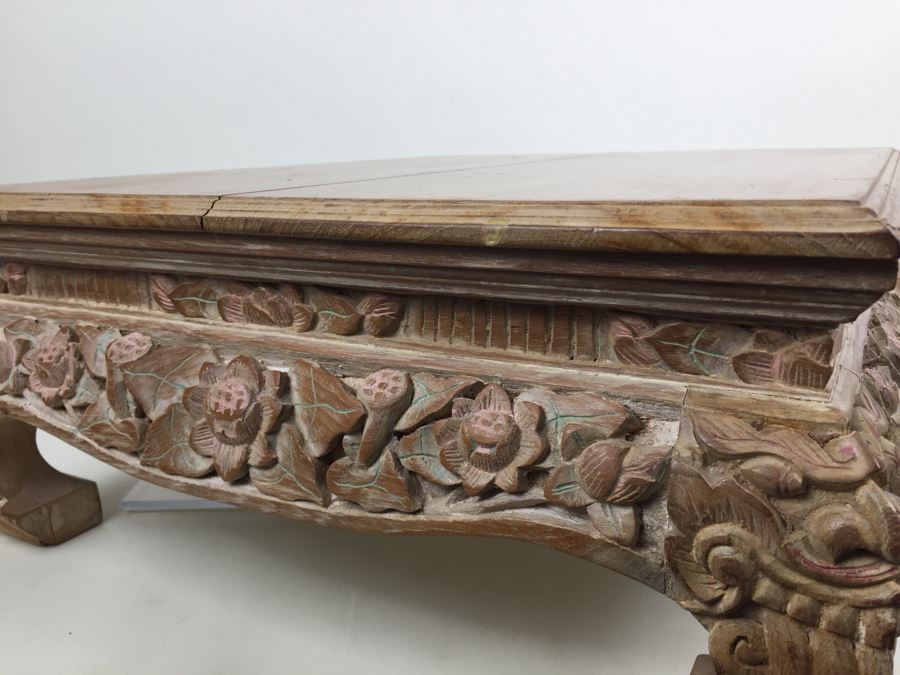 Nicely Carved Painted Stool With Floral Motif [Photo 9]