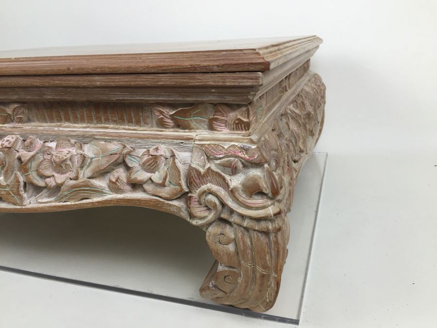 Nicely Carved Painted Stool With Floral Motif [Photo 3]