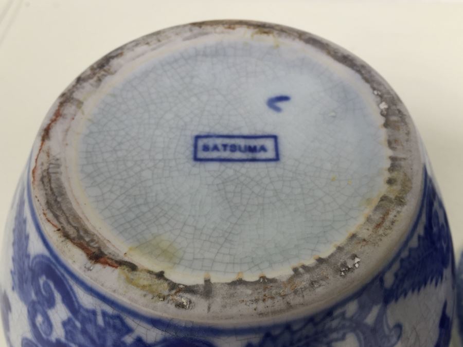 Pair Of Blue And White Satsuma Porcelain Bowls [Photo 22]