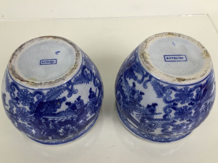Pair Of Blue And White Satsuma Porcelain Bowls [Photo 3]