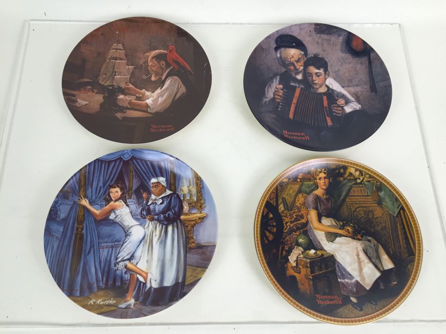 Set Of Four Knowles Collectible Limited Edition Plates Norman Rockwell And Gone With The Wind [Photo 1]