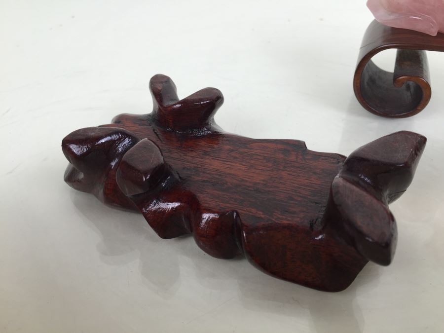 JUST ADDED - (2) Pink Rose Quartz Crystal Carved Horse And Bull With Stands [Photo 13]