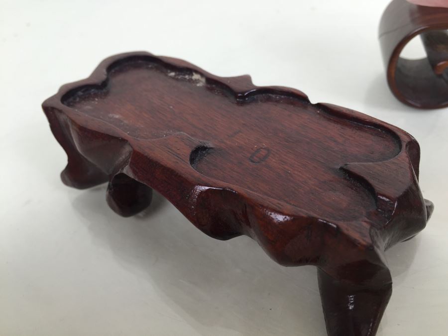 JUST ADDED - (2) Pink Rose Quartz Crystal Carved Horse And Bull With Stands [Photo 12]