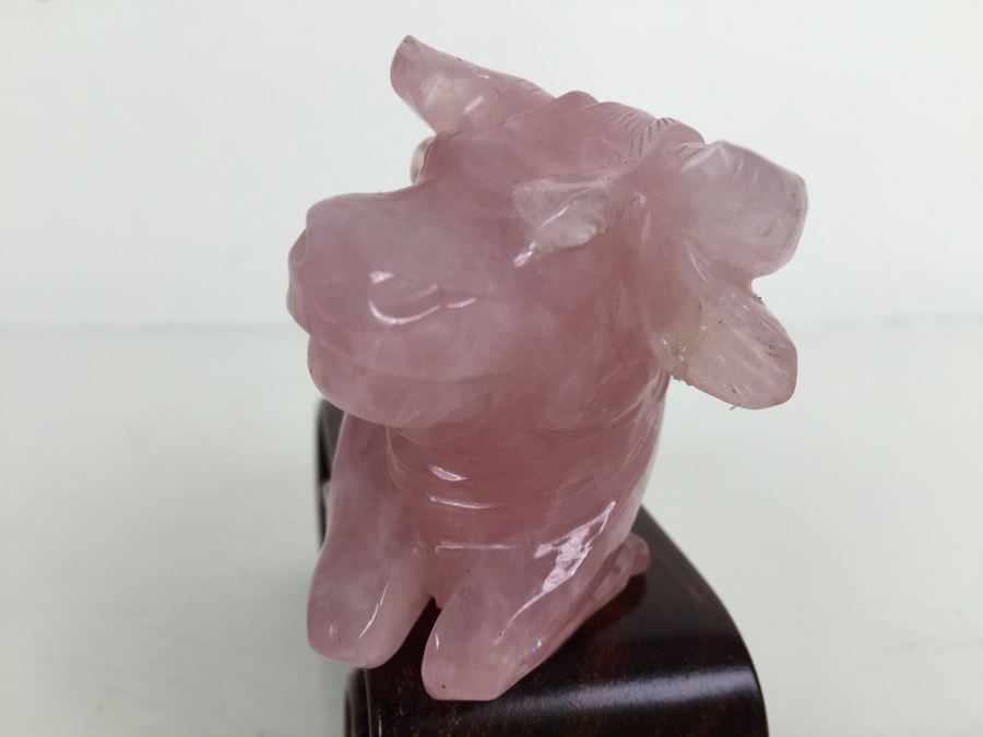 JUST ADDED - (2) Pink Rose Quartz Crystal Carved Horse And Bull With Stands [Photo 15]