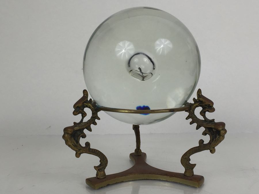 JUST ADDED - Crystal Ball With Large Bubble At Center Of Ball On Brass Dragon Stand [Photo 9]