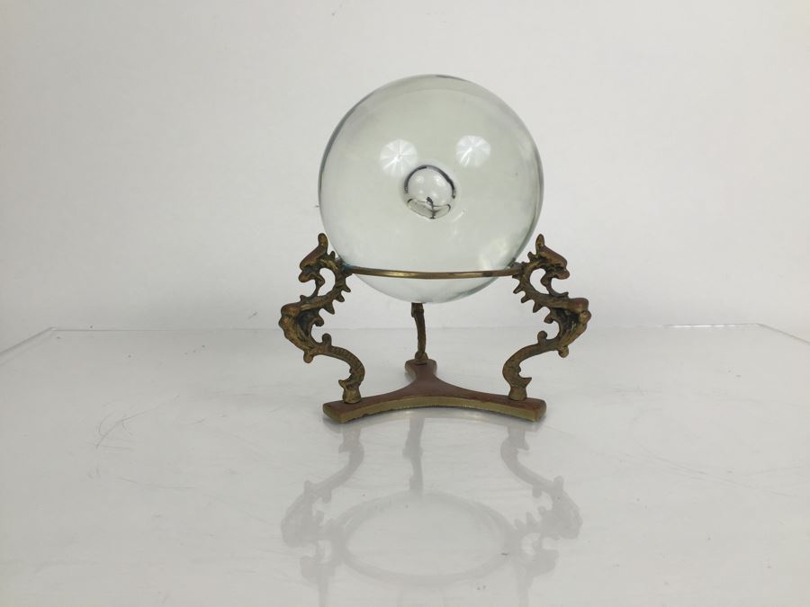 JUST ADDED - Crystal Ball With Large Bubble At Center Of Ball On Brass Dragon Stand [Photo 8]