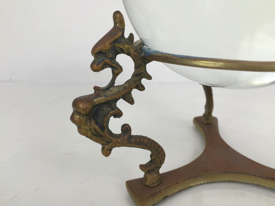 JUST ADDED - Crystal Ball With Large Bubble At Center Of Ball On Brass Dragon Stand [Photo 5]