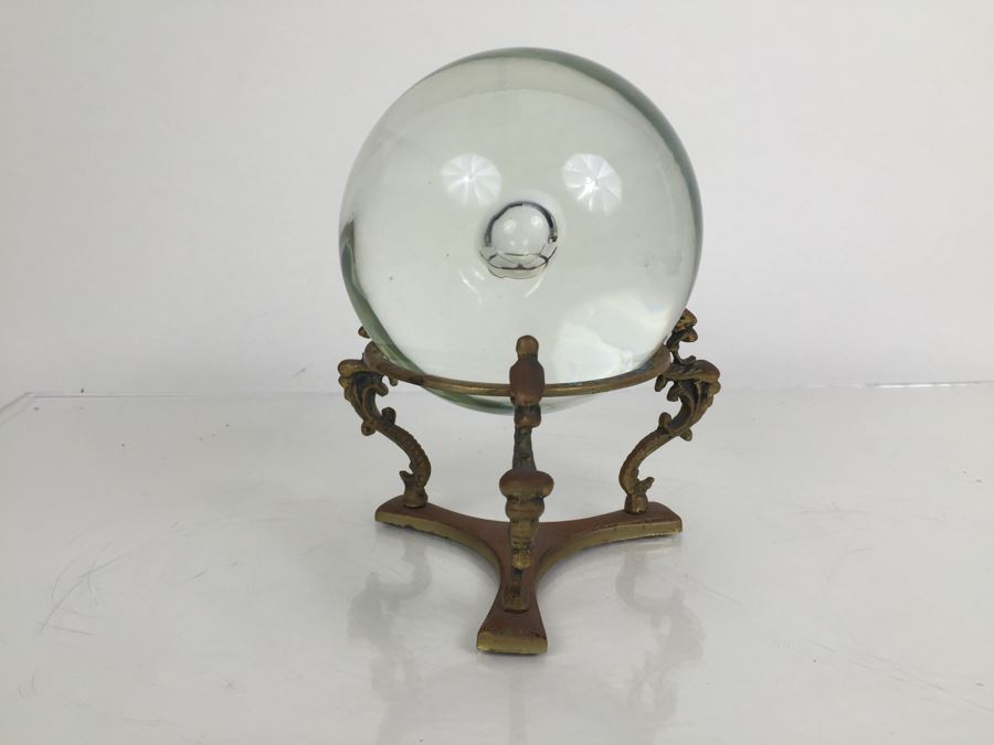 JUST ADDED - Crystal Ball With Large Bubble At Center Of Ball On Brass Dragon Stand [Photo 12]