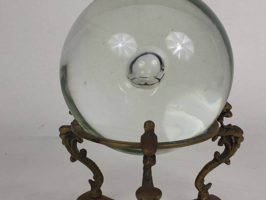 JUST ADDED - Crystal Ball With Large Bubble At Center Of Ball On Brass Dragon Stand [Photo 13]