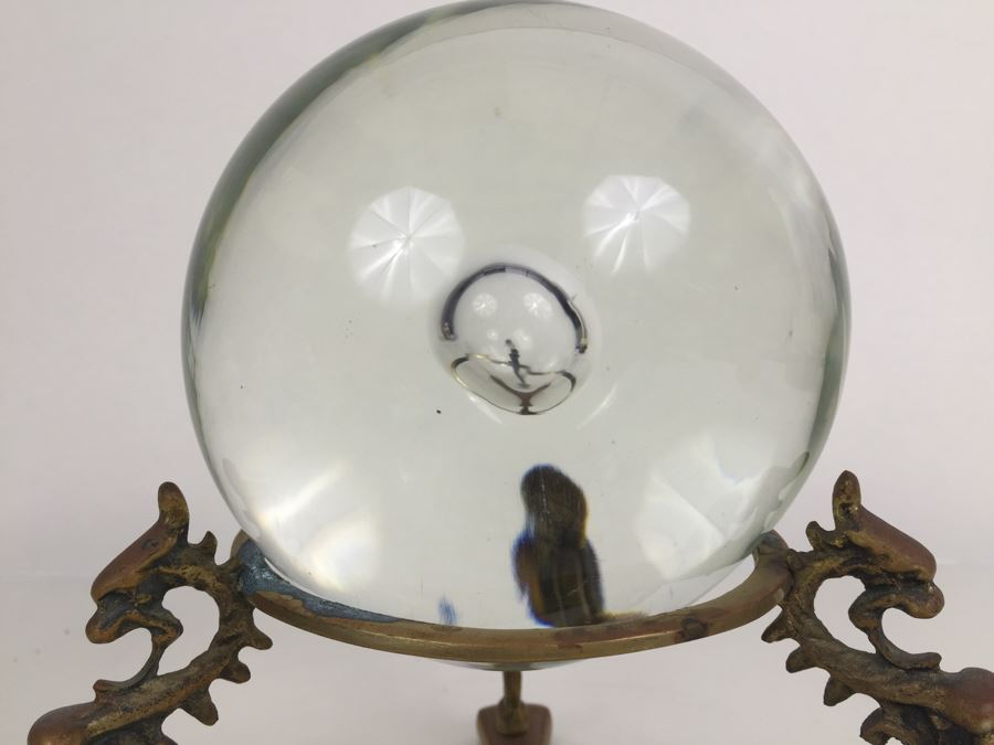 JUST ADDED - Crystal Ball With Large Bubble At Center Of Ball On Brass Dragon Stand [Photo 7]