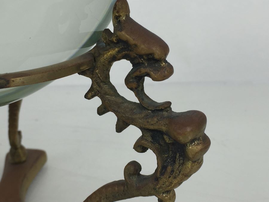 JUST ADDED - Crystal Ball With Large Bubble At Center Of Ball On Brass Dragon Stand [Photo 3]