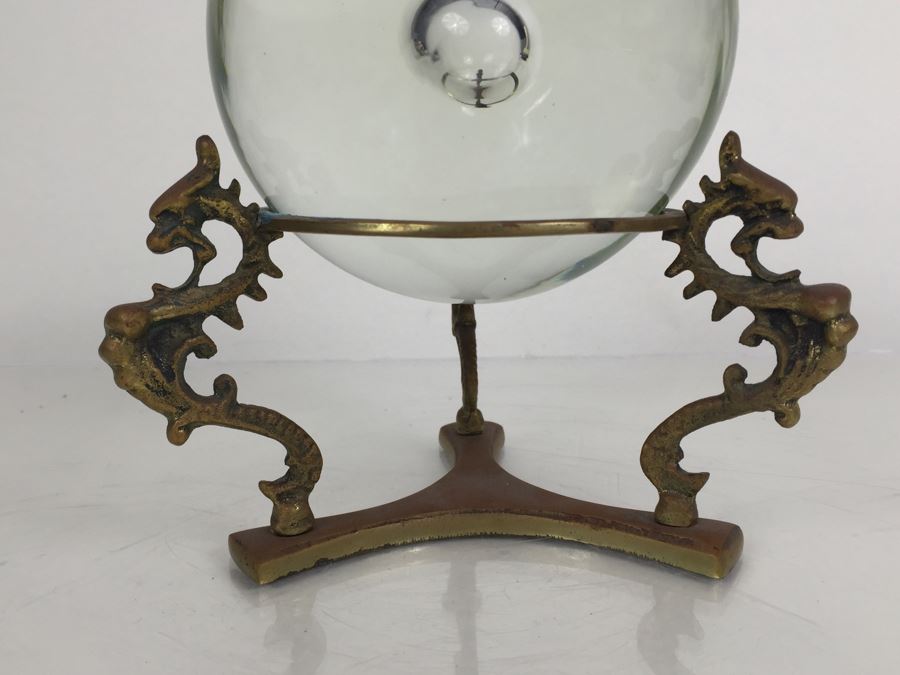 JUST ADDED - Crystal Ball With Large Bubble At Center Of Ball On Brass Dragon Stand [Photo 2]