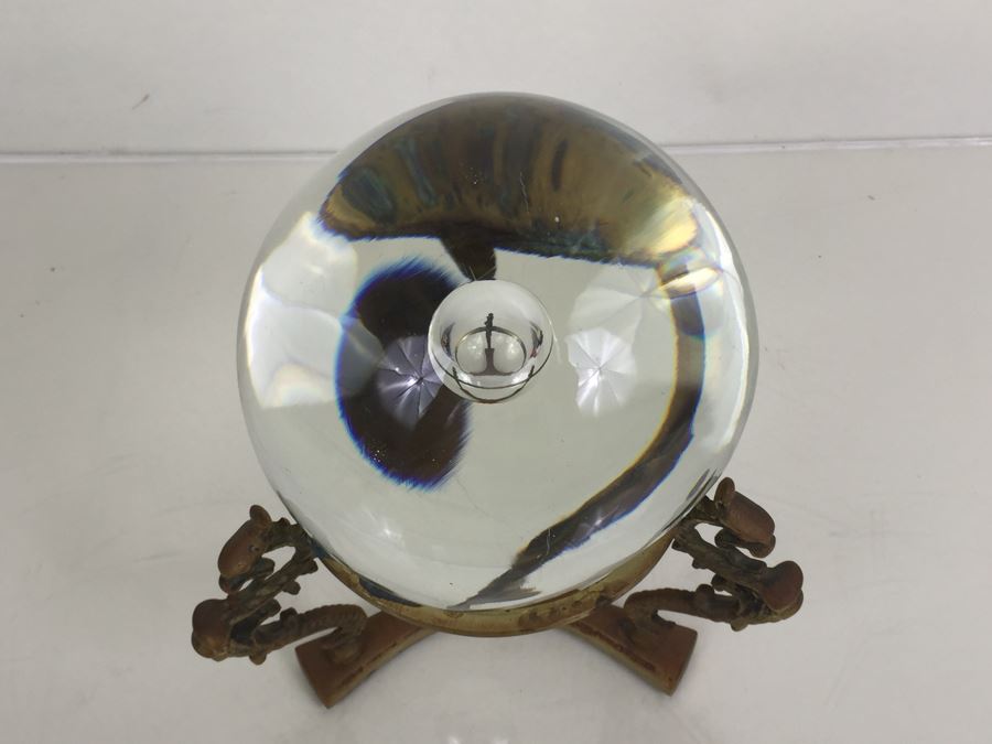 JUST ADDED - Crystal Ball With Large Bubble At Center Of Ball On Brass ...