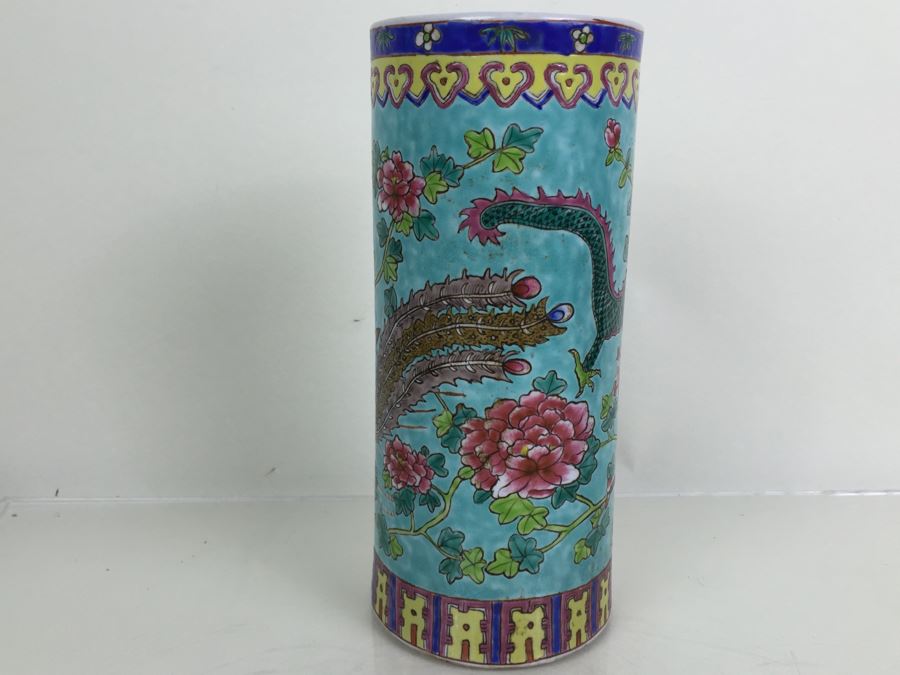JUST ADDED - Tall Chinese Painted Vase Signed With Dragon [Photo 7]