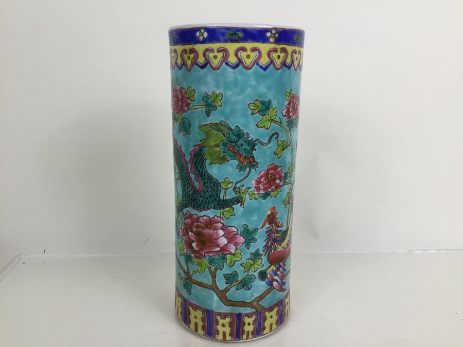 JUST ADDED - Tall Chinese Painted Vase Signed With Dragon [Photo 2]