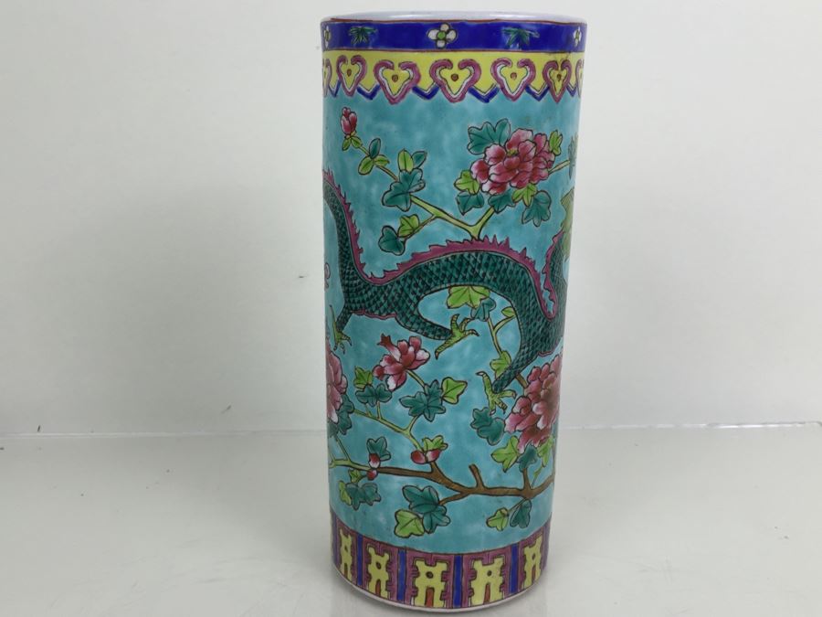 JUST ADDED - Tall Chinese Painted Vase Signed With Dragon [Photo 8]