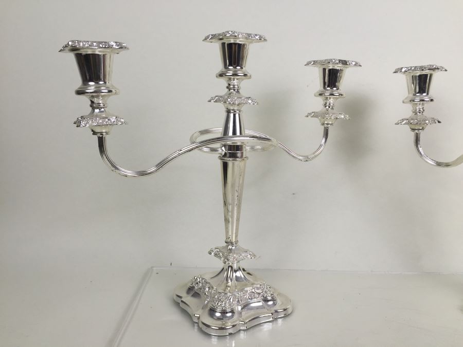 JUST ADDED - Pair Of Silverplate 3-Light Candelabras [Photo 5]