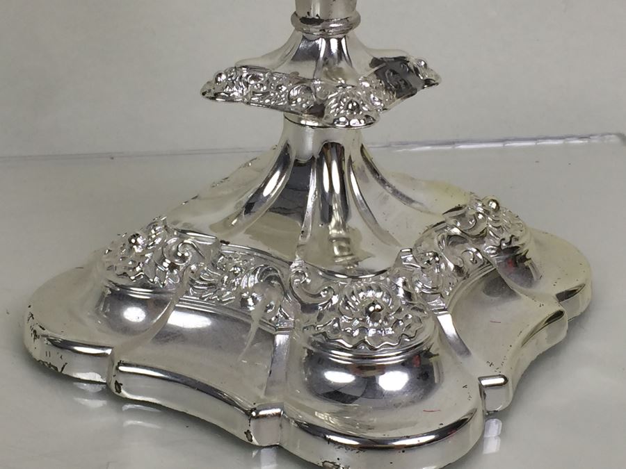 JUST ADDED - Pair Of Silverplate 3-Light Candelabras [Photo 3]