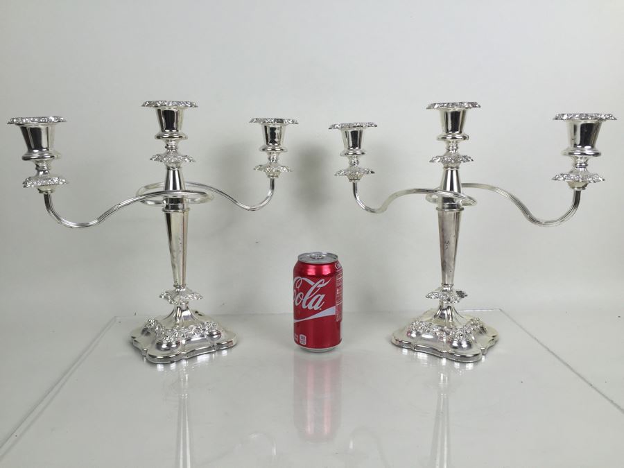 JUST ADDED - Pair Of Silverplate 3-Light Candelabras [Photo 4]