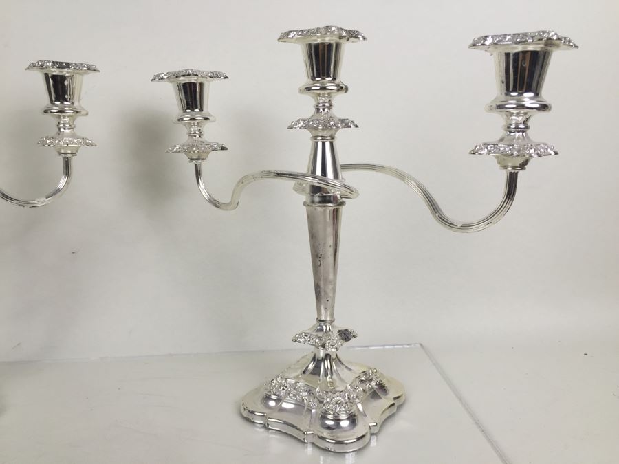JUST ADDED - Pair Of Silverplate 3-Light Candelabras [Photo 2]