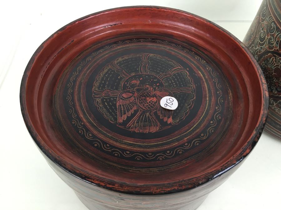JUST ADDED - Vintage Round Lacquer Box With Lid Large [Photo 15]