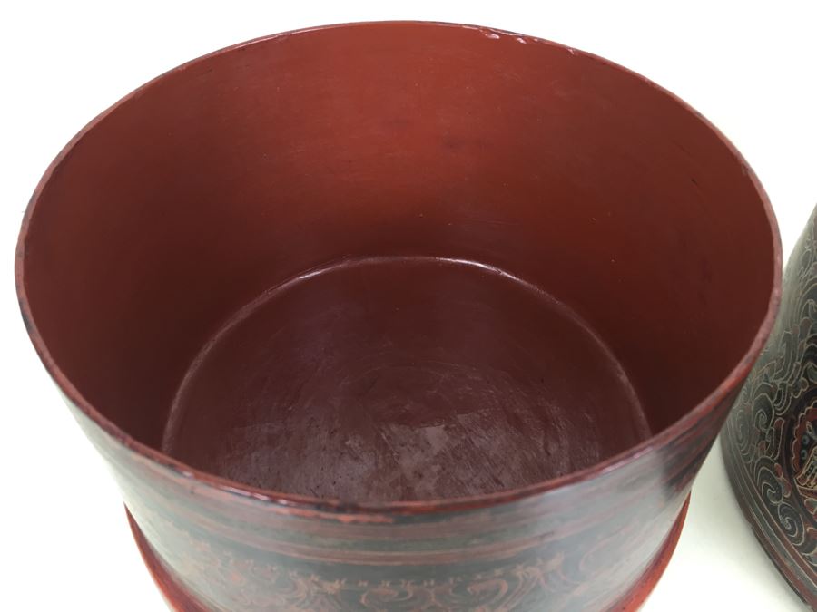 JUST ADDED - Vintage Round Lacquer Box With Lid Large [Photo 13]
