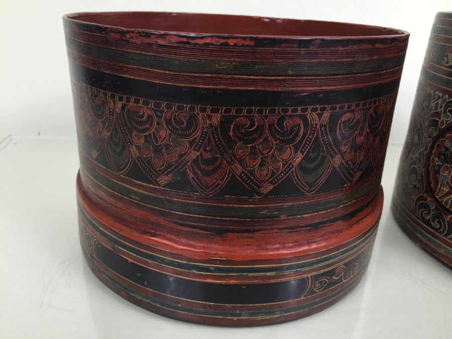 JUST ADDED - Vintage Round Lacquer Box With Lid Large [Photo 11]