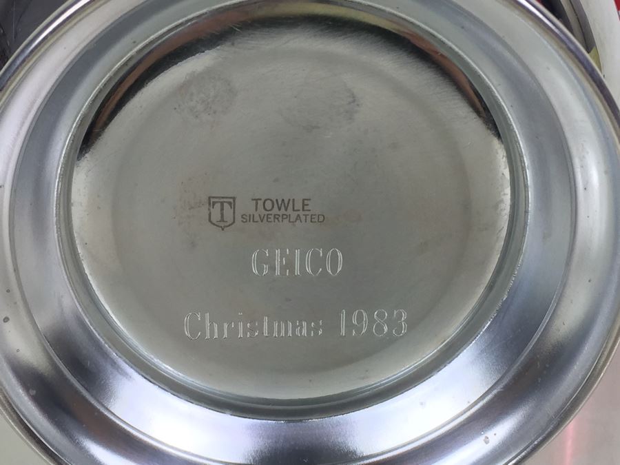 JUST ADDED - TOWLE Silverplated Water Pitcher Engraved GEICO Christmas 1983 [Photo 3]