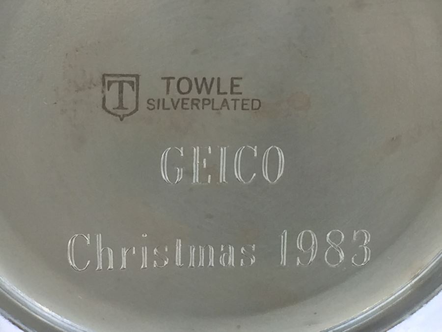JUST ADDED - TOWLE Silverplated Water Pitcher Engraved GEICO Christmas 1983 [Photo 6]